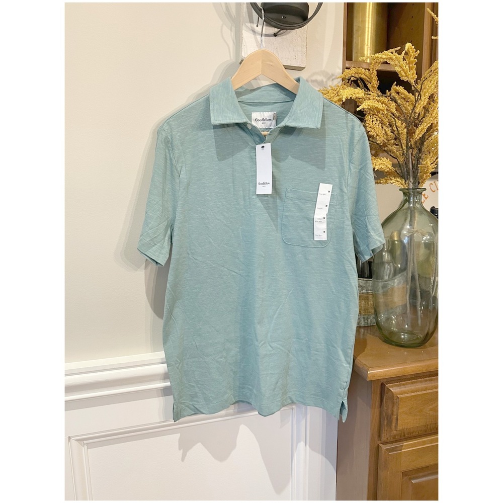 NWT Goodfellow &‎ Co Teal Green Polo Shirt 100% Cotton Size M